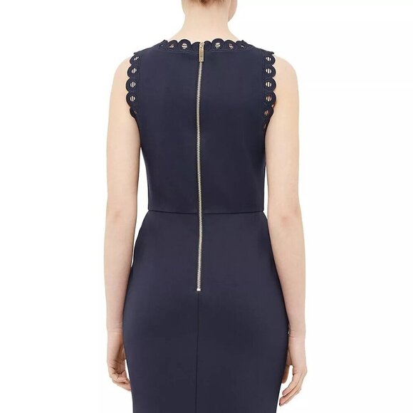 TED BAKER "VERITA' CUTOUT YOKE SHEATH NAVY DRESS - Picture 3 of 4